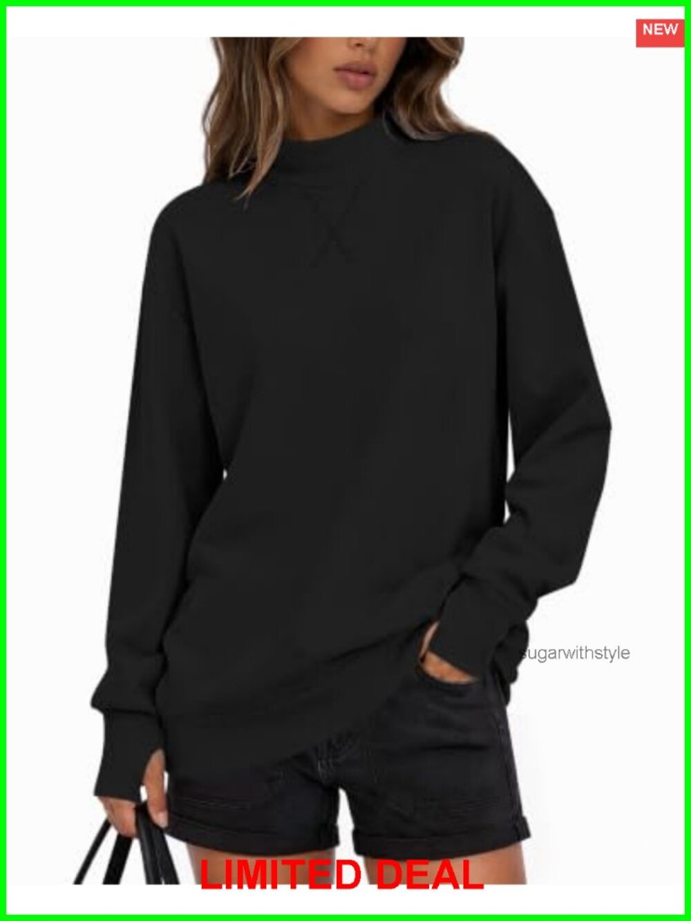 AUSELILY Mock Neck Sweatshirt Women Long Sleeve Pullover Top Thumb Hole